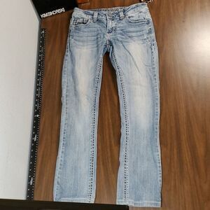 Petrol Thick Stitched Studded Pockets Blythe Skinny‎ Jeans Size 27" x 34"
